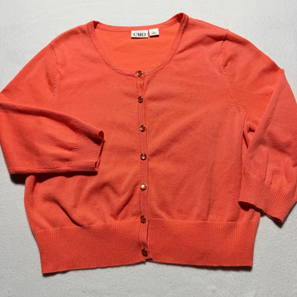 Cato Large Coral Rayon Nylon Cardigan Button Front Sweater